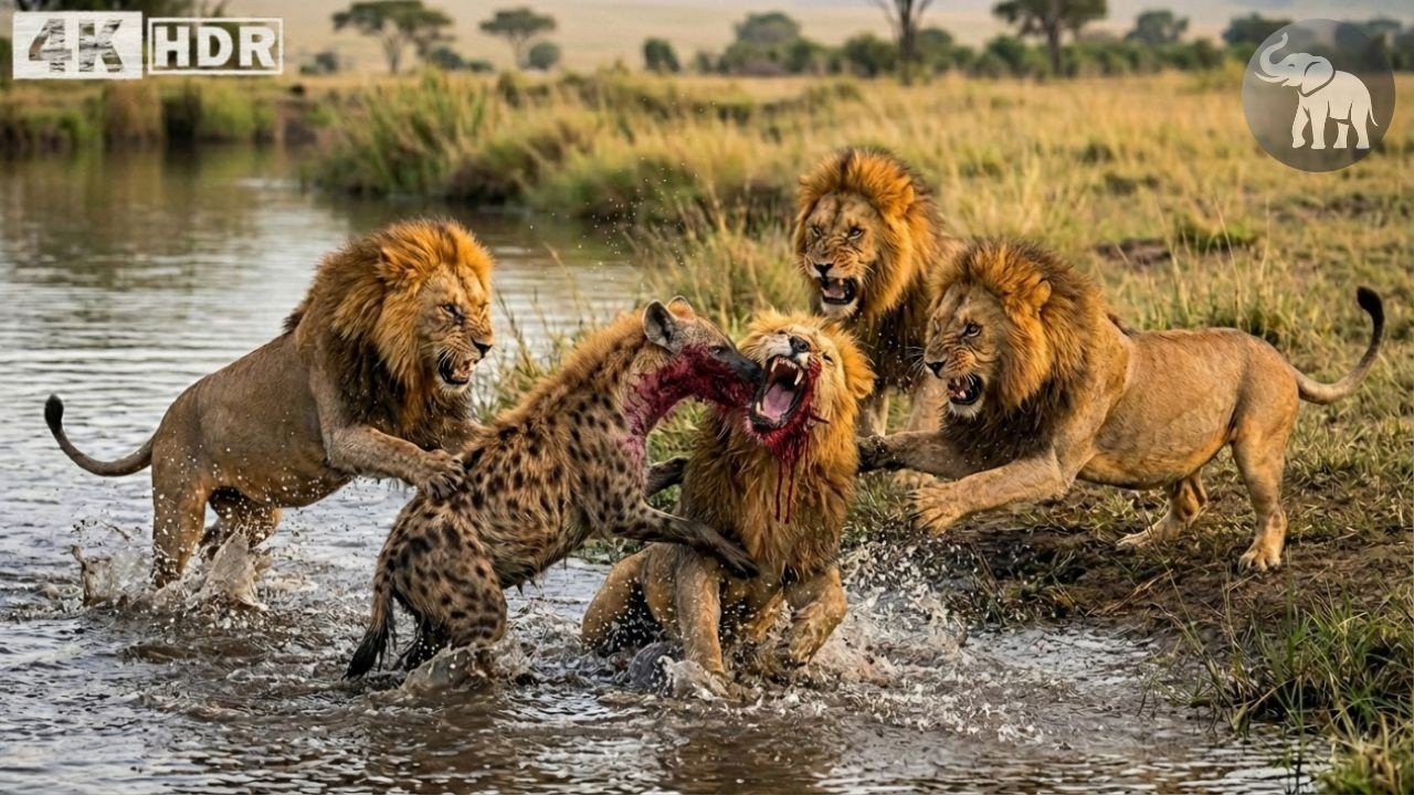 ¡Aterrador! Cuatro leones persiguen a una hiena — ¿Qué sucede después en la naturaleza?