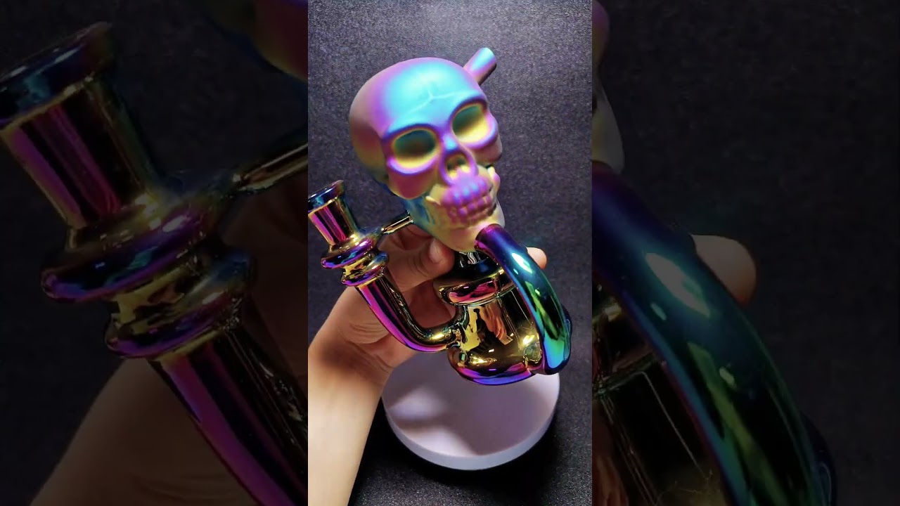 6 5&Prime; Iridescent Skull Glass Bong  Recycler Dab Rig