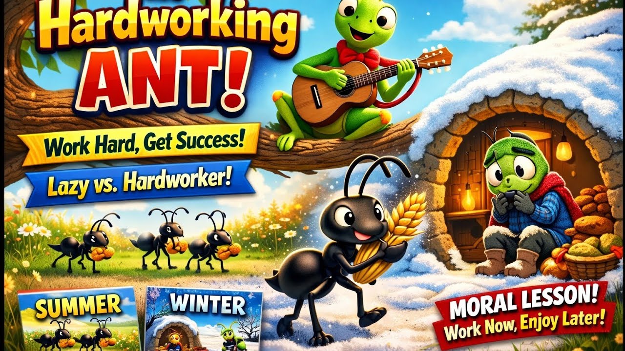 Moral story Hardworking ant. Lazy vs Hardwork . Grasshopper vs ant #ai #cartoon #moralstories  #fyp
