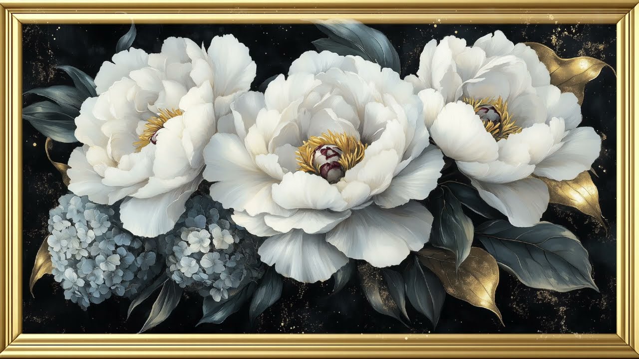 White Peony Painting | 4K Art Screensaver for Smart TV | Vintage Floral Wall Art | Vintage Frames