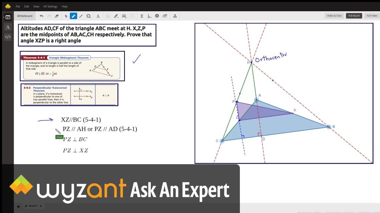 Altitudes of a triangle meet at orthocenter. Midsegment and line through vertex and orthocenter 90 d