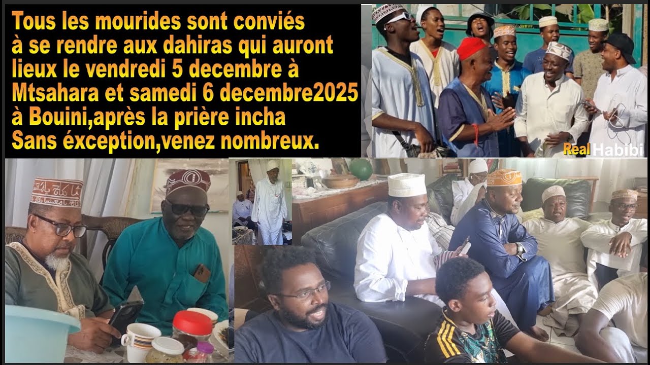 dahiras qui auront lieux le vendredi 5 décembre à Mtsahara et samedi 6 décembre2025 à Bouini Mayotte