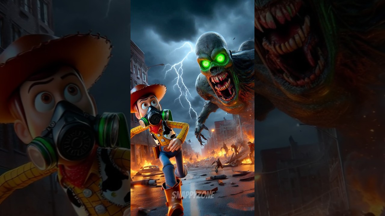 Woody's team escapes giant mutant zombies in a destroyed city🧟&zwj;♂️😱