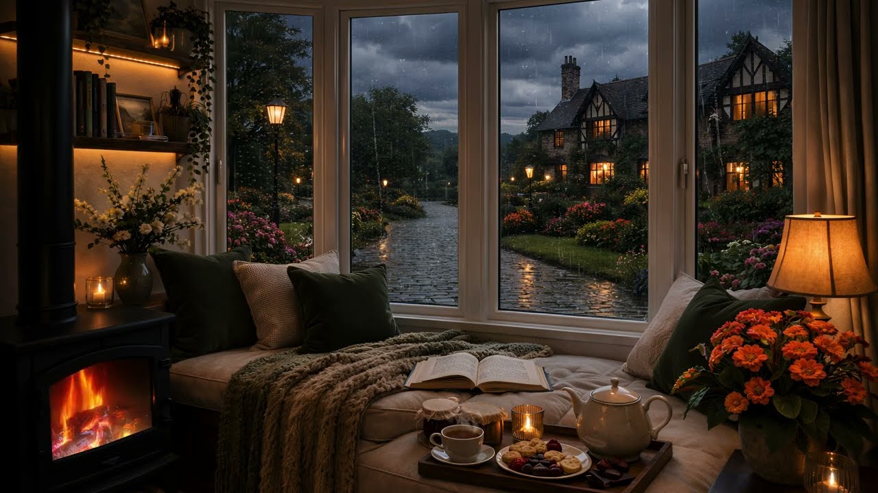 Rain & Fireplace Sounds for Study | 3 Hours Cozy Night Ambience