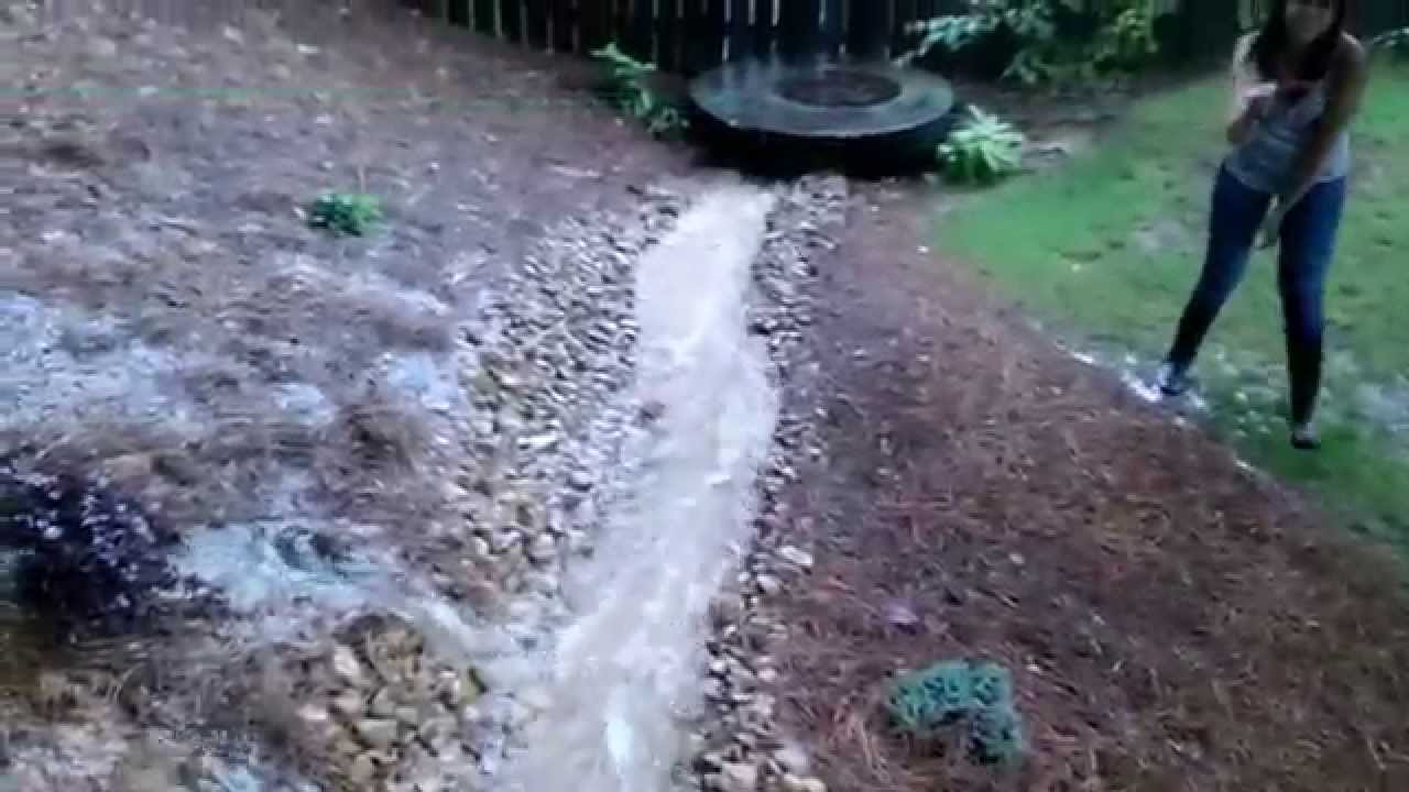Storm drainage in dry creekbed up close