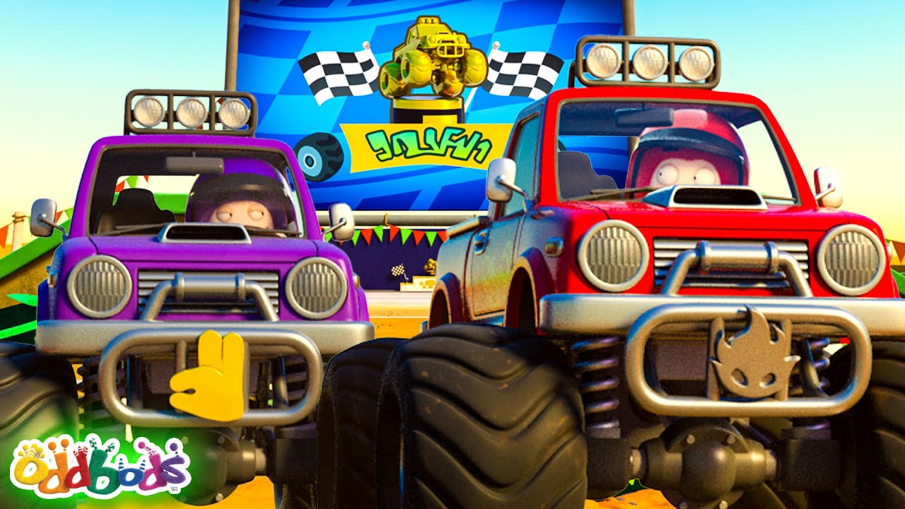Monster Truck RACE | Oddbods | 🚌Wheels on the BUS Songs! | 🚌Nursery Rhymes for Kids