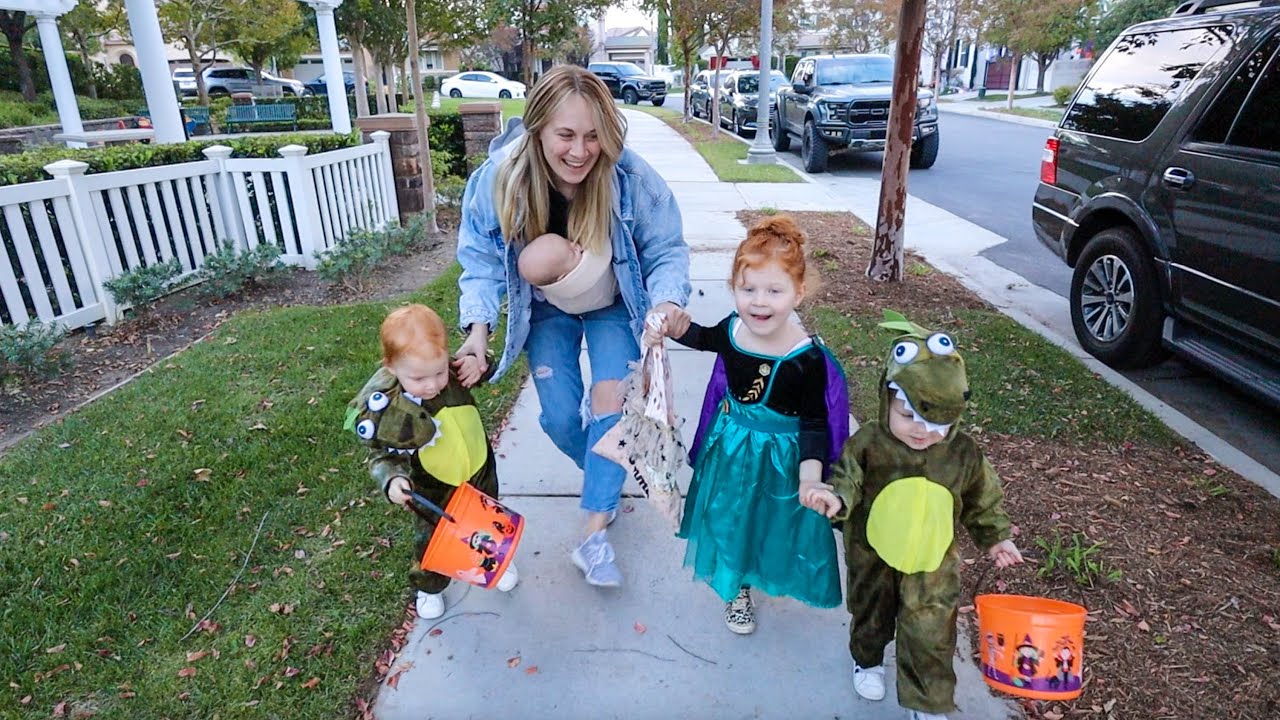 FIRST time trick-or-treating with ALL FOUR kids! (4 and under)