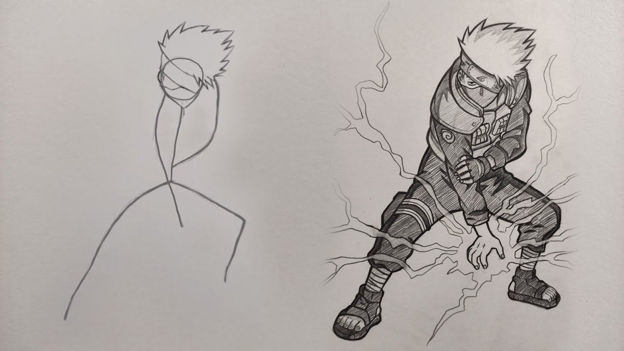 easy how to draw kakashi chidori full body | anime drawing tutorial | easy to draw