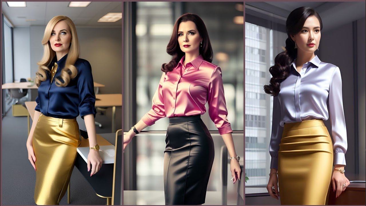 Flexible & incredible classy collection leather skirts & satin blouse ideas