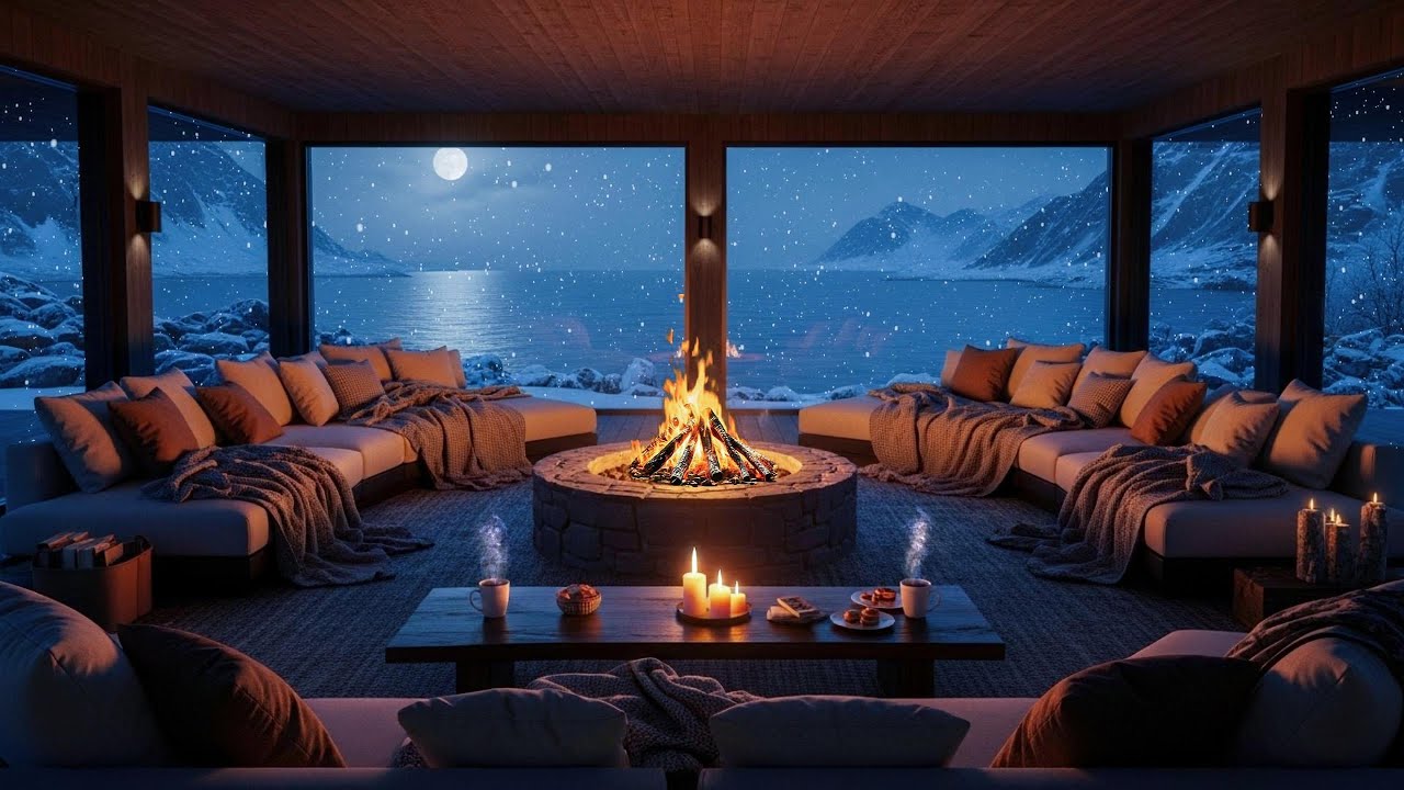 Cozy Winter Cabin by the Sea & Mountains 🌊🏔️ | Relaxing Lofi Campfire Ambience | Lofi Letters