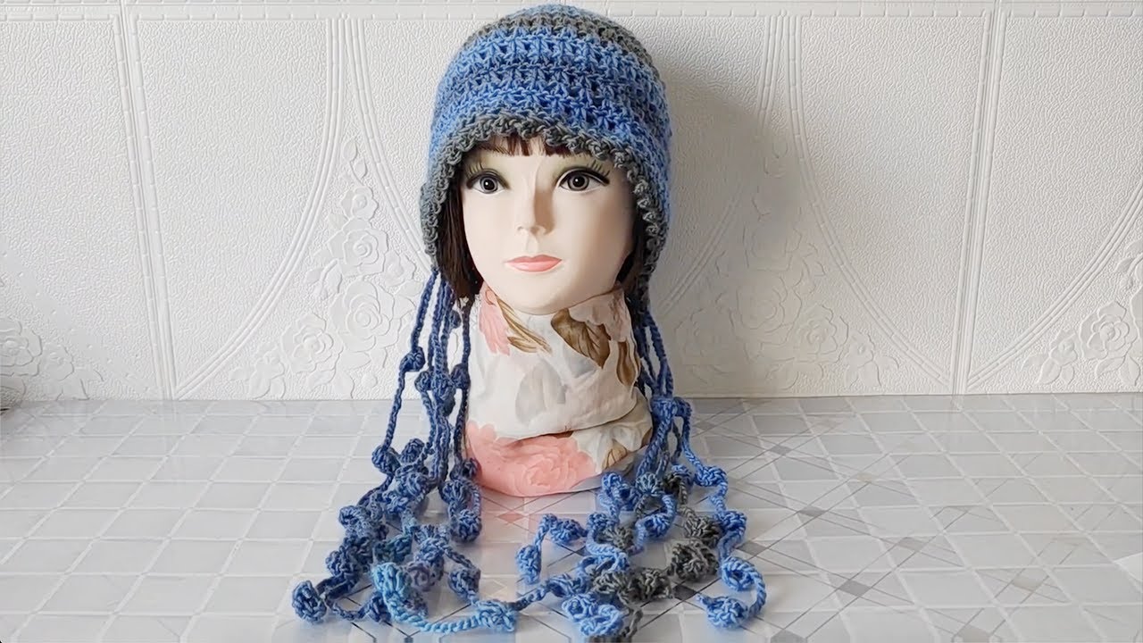 钩针教程之时尚民族风流苏护耳帽编织，帽子大人小孩都可戴 ♡ How to Crochet a Beanie Hat for Winter with Ear Flaps and Tassels