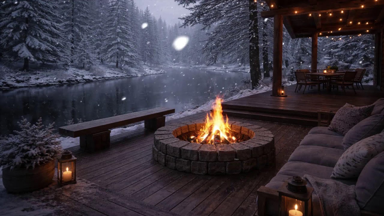 Winter Cabin Stillness 🔥 Calm Fireplace & Snow Ambience for Sleeping