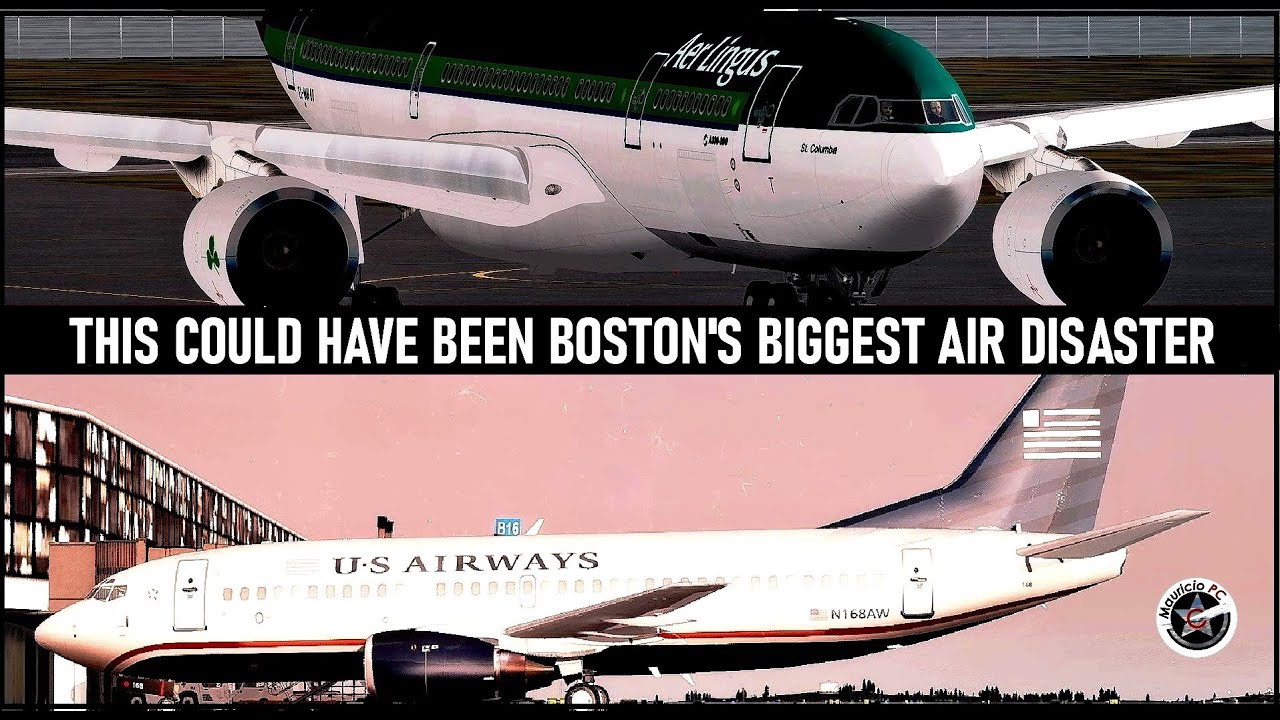Extremely Dangerous Takeoff at Boston Intl Airport - Aer Lingus 132 and US Airways 1170