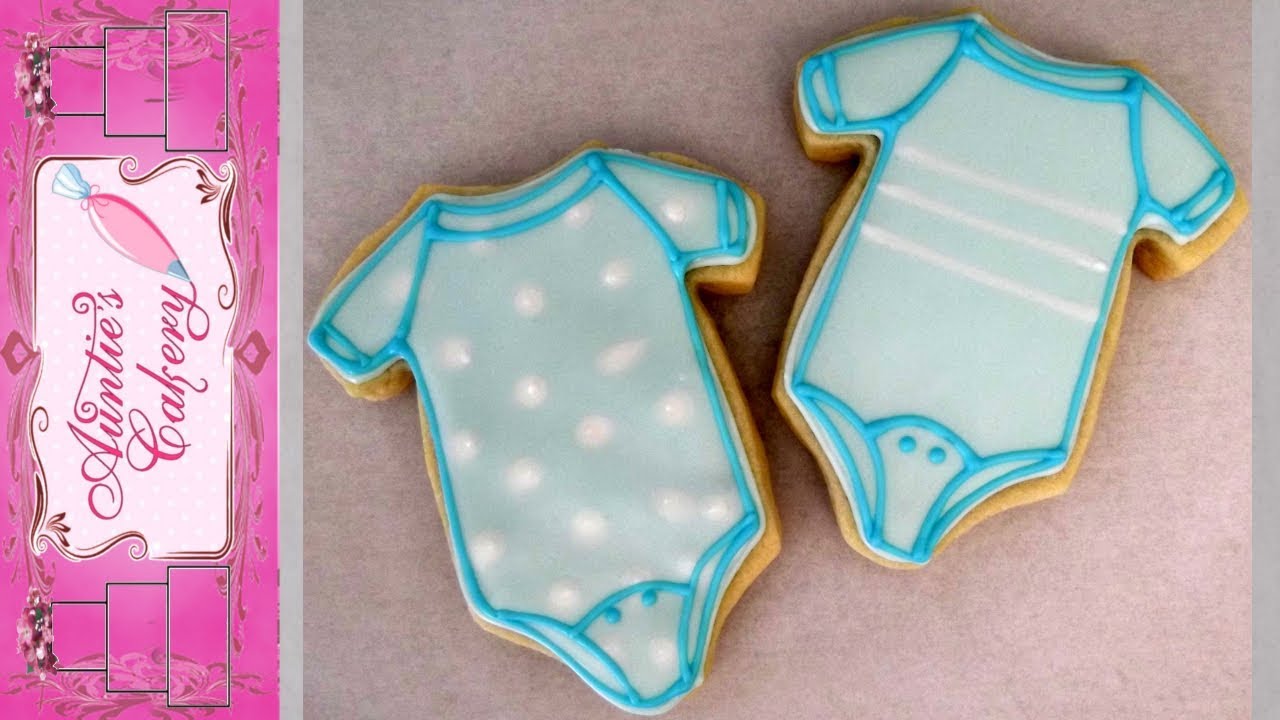 Simple Baby Blue Onsie Cookies with Royal Icing