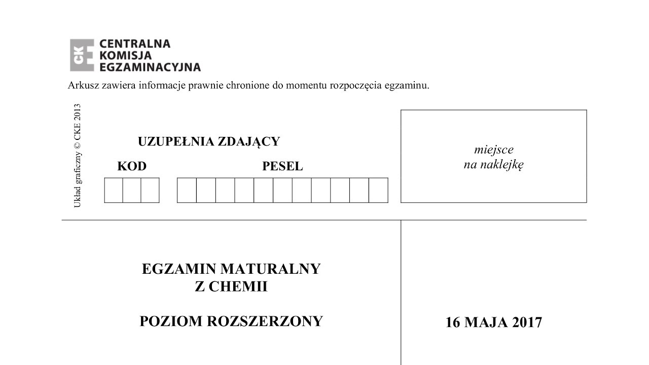 Matura chemia - maj 2017 - poziom rozszerzony - stara podstawa - CKE