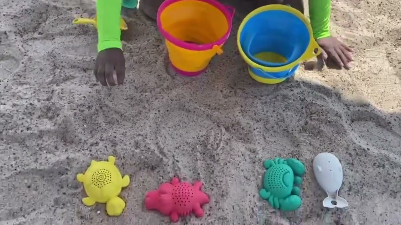 Collapsible Beach Sand Toys for Kids with 2 Collapsible Beach Buckets, Mesh Bags, Sand Molds