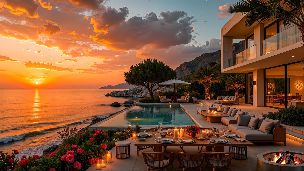 Smooth Jazz Music And A Cozy Sunset Beach Atmosphere - Soothing Jazz On A Luxury Beachfront Balcony