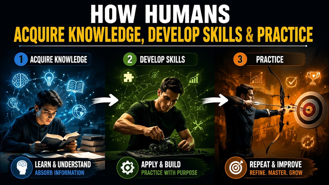 How Humans Acquire Knowledge, Develop Skills, and Practice (5 Minutes)