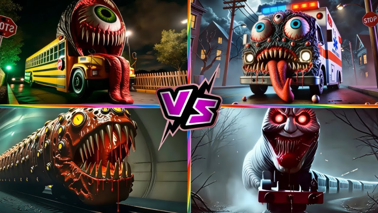 School Bus Monster 🆚 AmbulanceMonster 🆚 Train Eater Monster Tiles HopEDM Rush Battle #tileshop