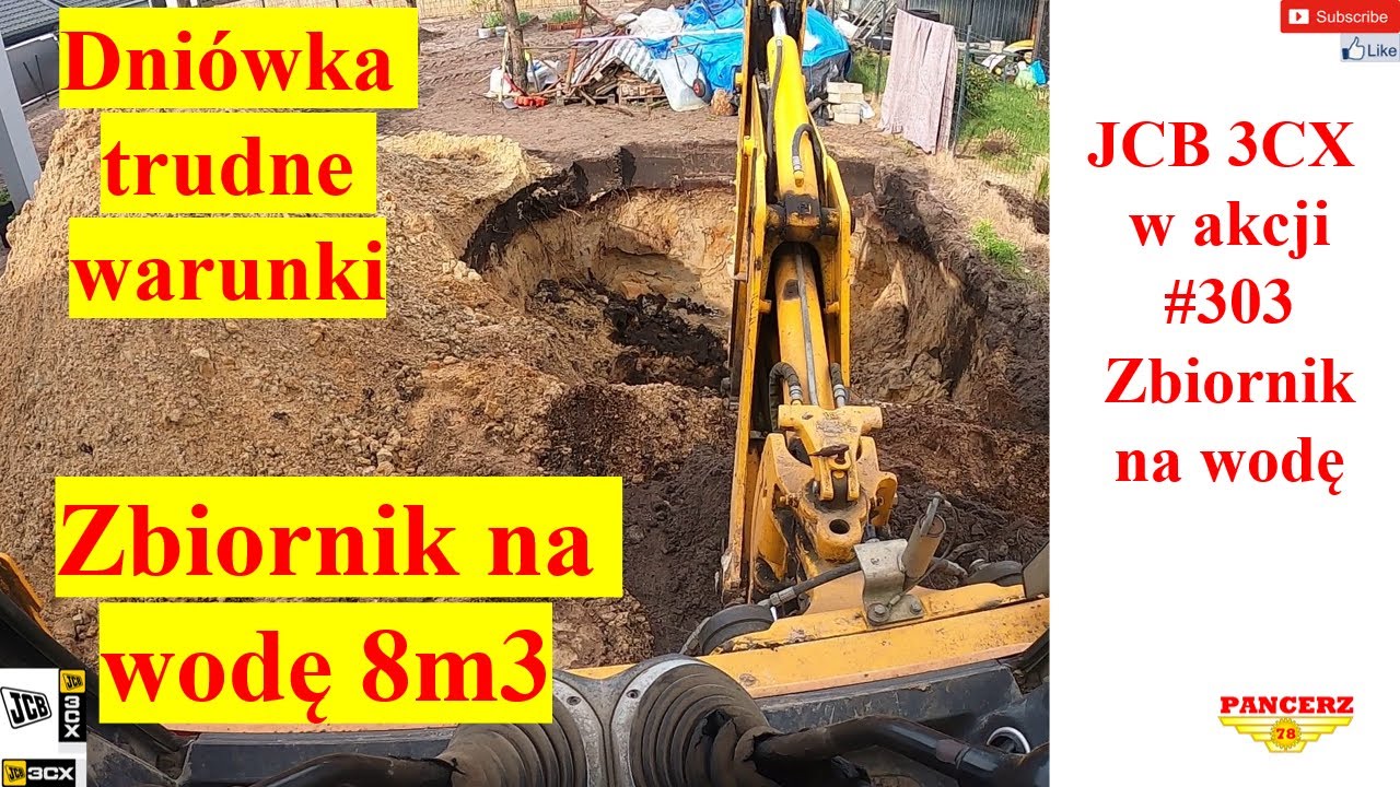 JCB 3CX w akcji # 303 Zbiornik na wodę 8m3. Dniówka trudne warunki.