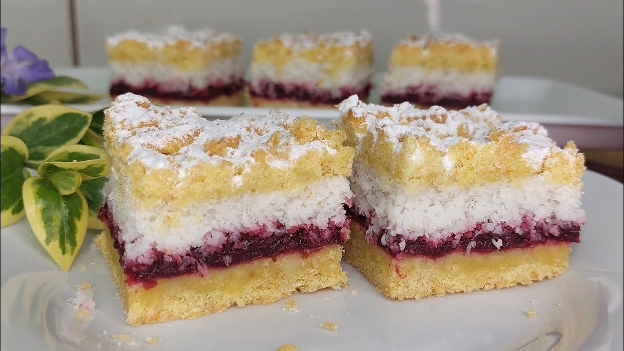 SVE ZAJEDNO SE PEČE💥Lijena pita sa višnjama i kokosom❗️Neodoljivo prhko tijesto-Cake with cherries