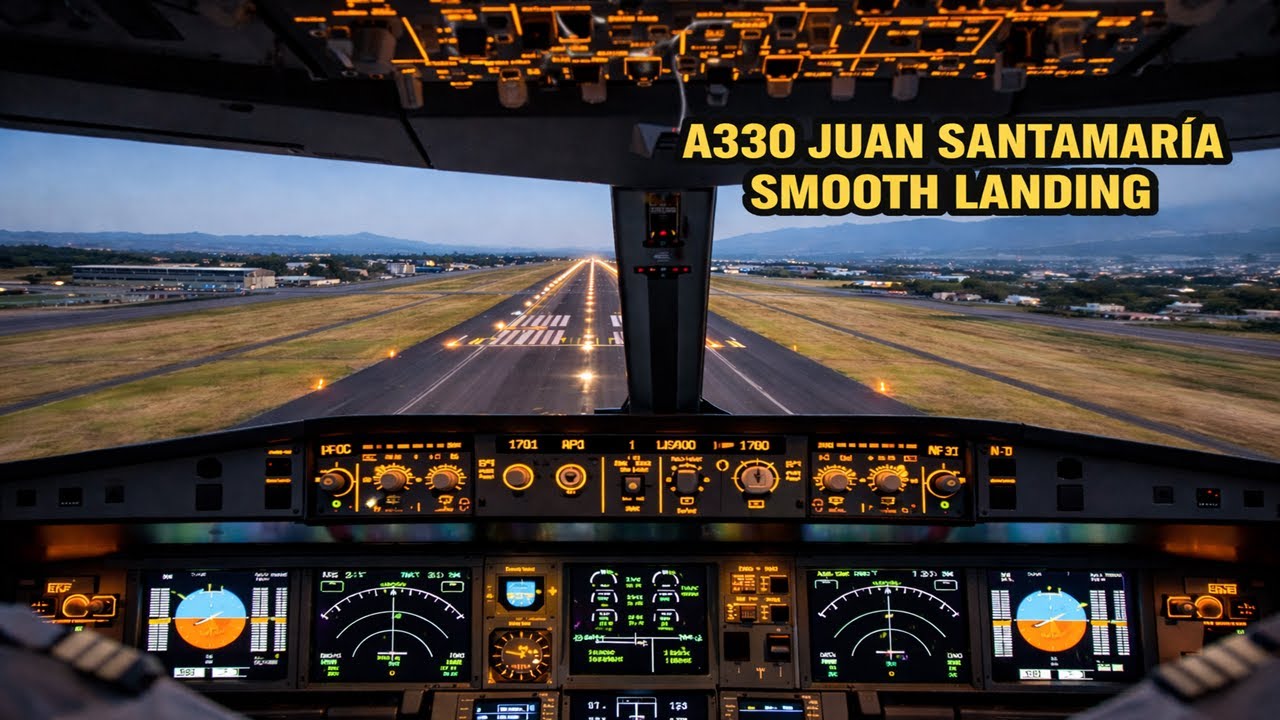 A330 Landing Juan Santamaría  Cockpit & Wingview 4K