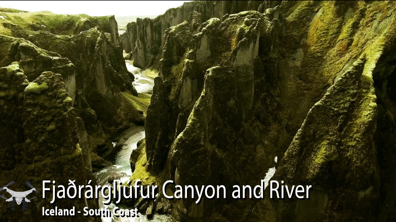 4K UHD Drone Fjaðrárgljúfur Canyon and River Iceland