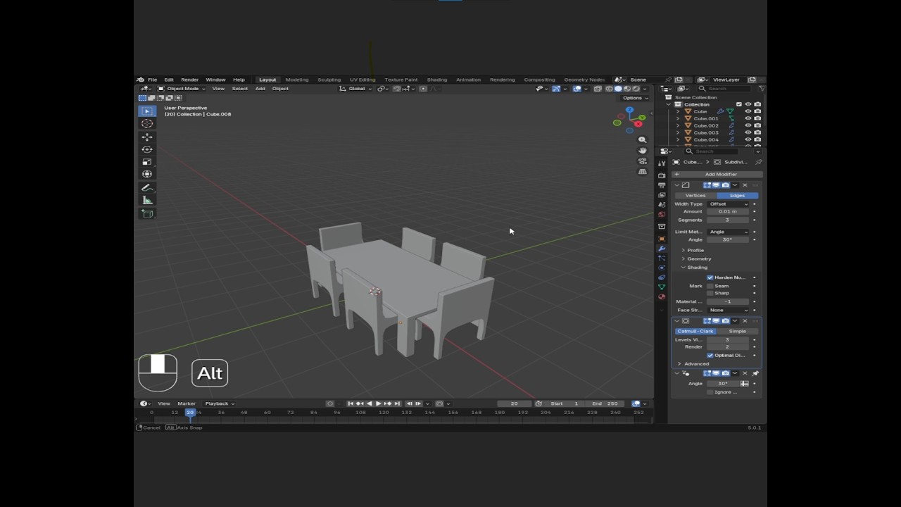 Table and Chair Set Modeling in Blender (part 2)
