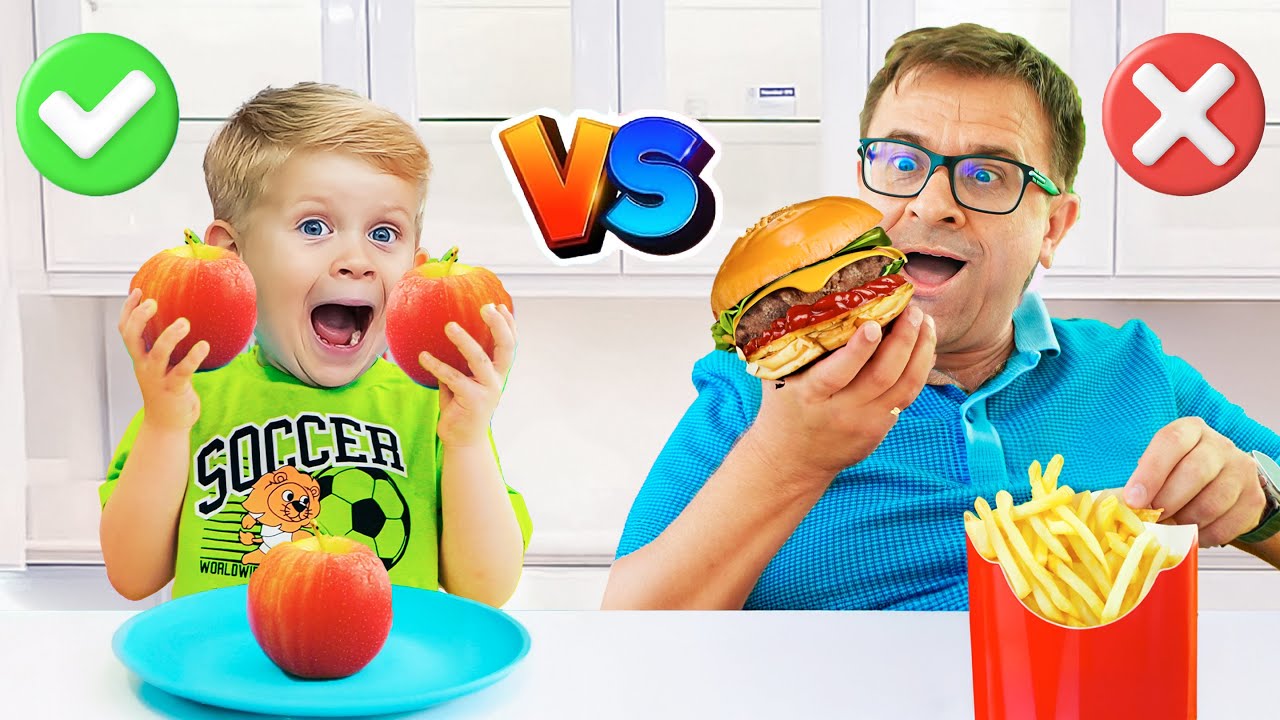 Oliver e Papai Desafio de Comida Saud&aacute;vel versus Comida Porcaria