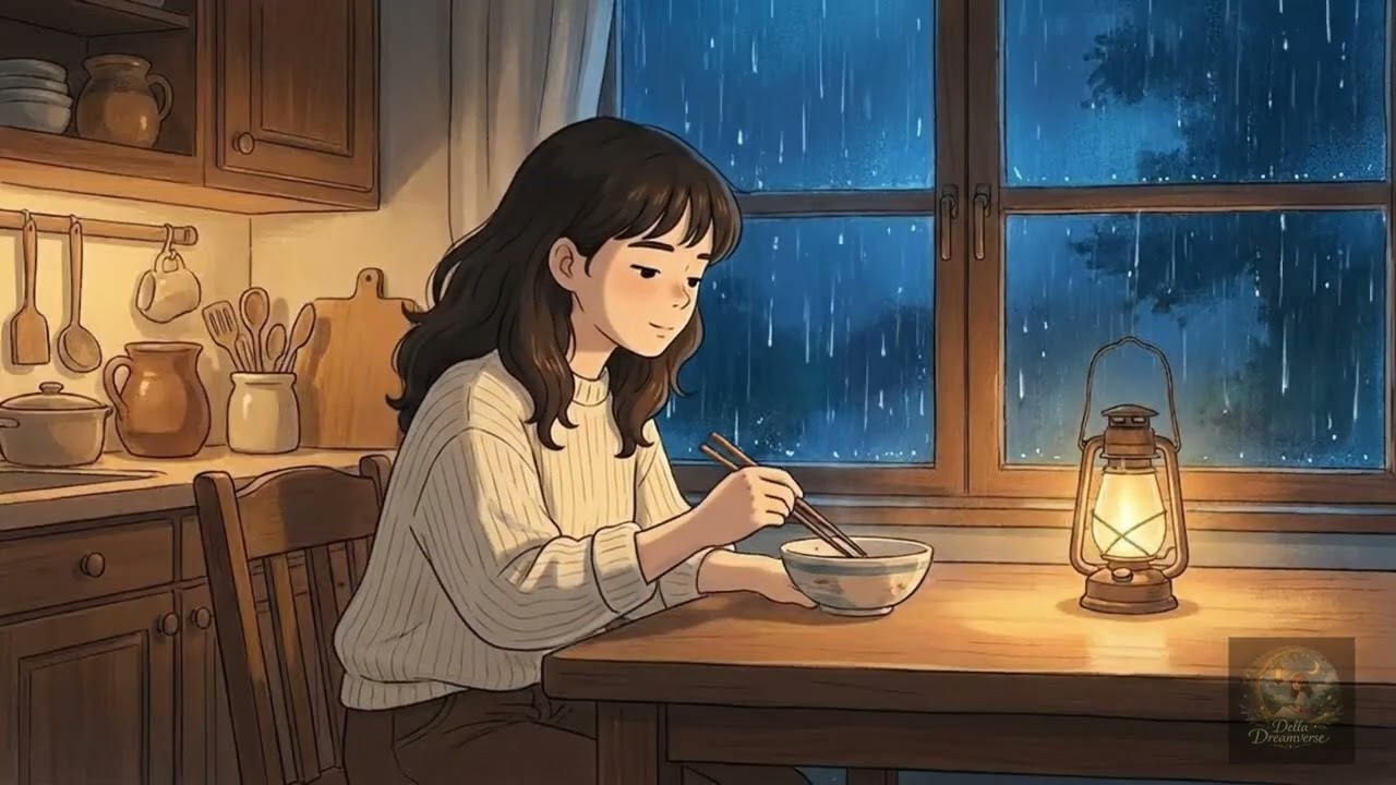 Midnight Rain at Wooden House | Cozy Cooking Noodles by Lantern Light | Relaxing ASMR Slow Living