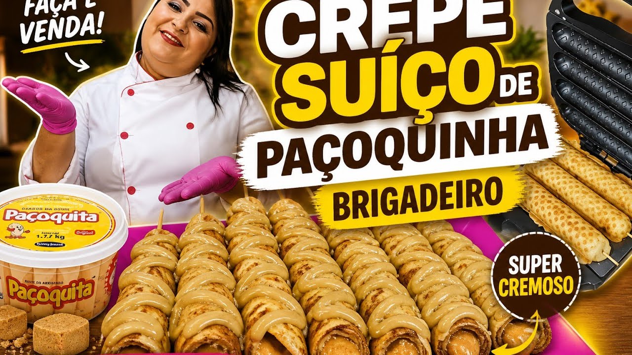 Crepe suíço junino de brigadeiro de paçoquinha massa proficional