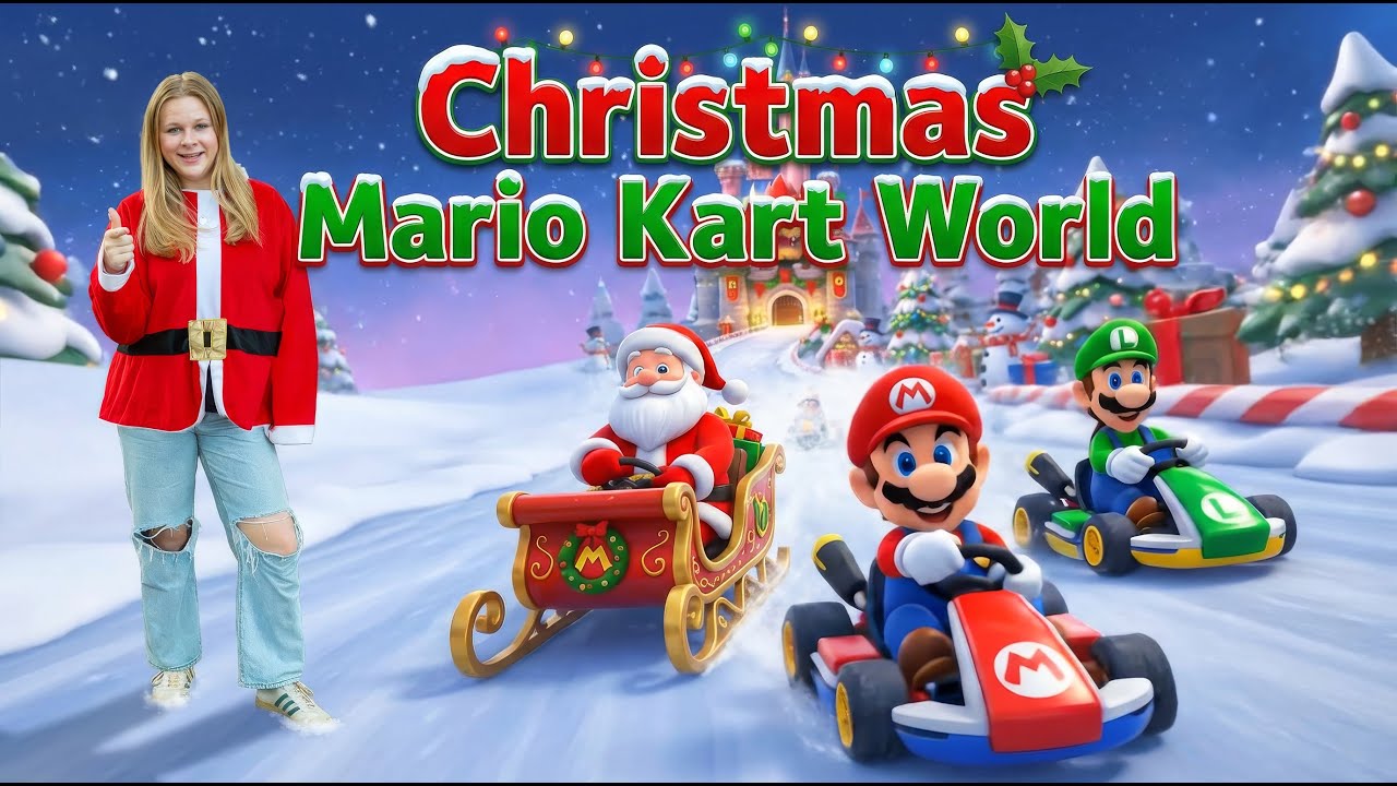 Assistant Mario kart Christmas Race! 🎄 Santa Claus vs Snowman & Penguin!