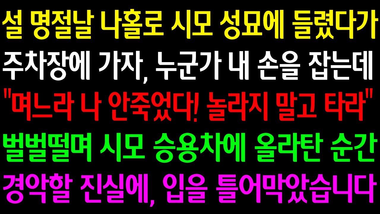 (실화사연) 설 명절날 시모 묘에 들렸는데 누군가 내 손 잡는데 “며느라 나 안 죽었다! 놀라지 말고 타라” 벌벌 떨며 시모 승용차에 올라탄 순간 경악할 진실에 입을 틀어막았습니다