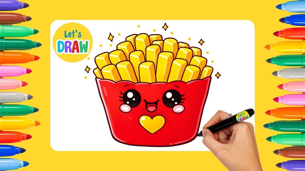 How to Draw Funny French Fries | Easy Cute Drawing Tutorial ✏️🎨