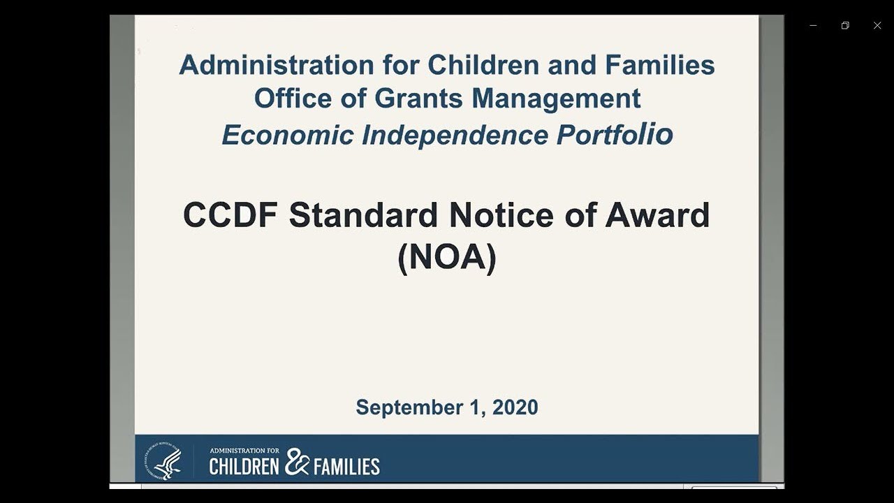 CCDF Standard Notice of Award (NOA)