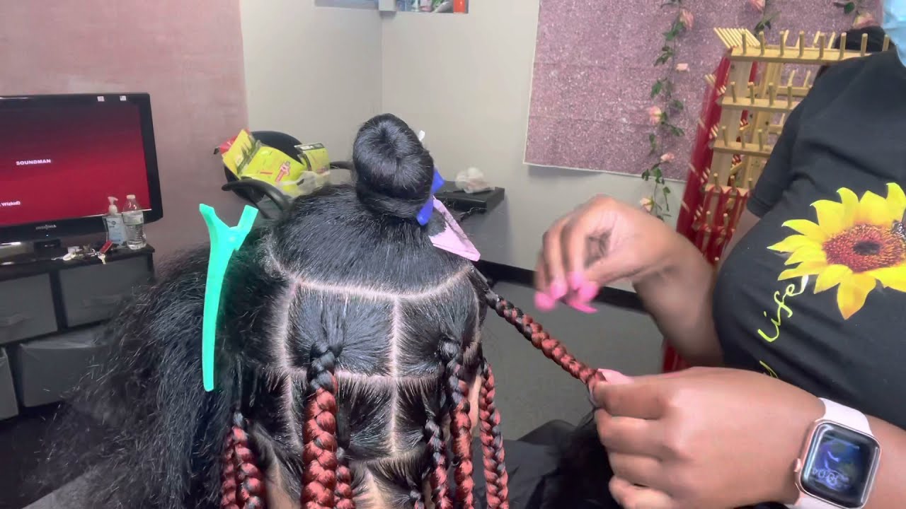 How to do Large Knotless Braids !! Tucking black color Hair for Knotless Braids #knotlessboxbraids