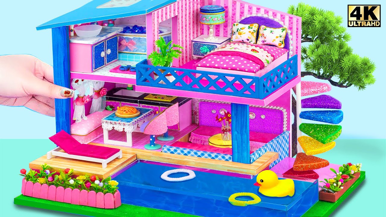 DIY Miniature Cardboard House ❤️ Build Miniature Modern Party Home with Real Swimming Pool (Craft)