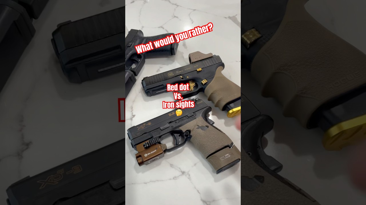What do you think? Iron sights VS. optic FOR EDC. #glock19gen5 #airsoft #bbgun #holosun #optic