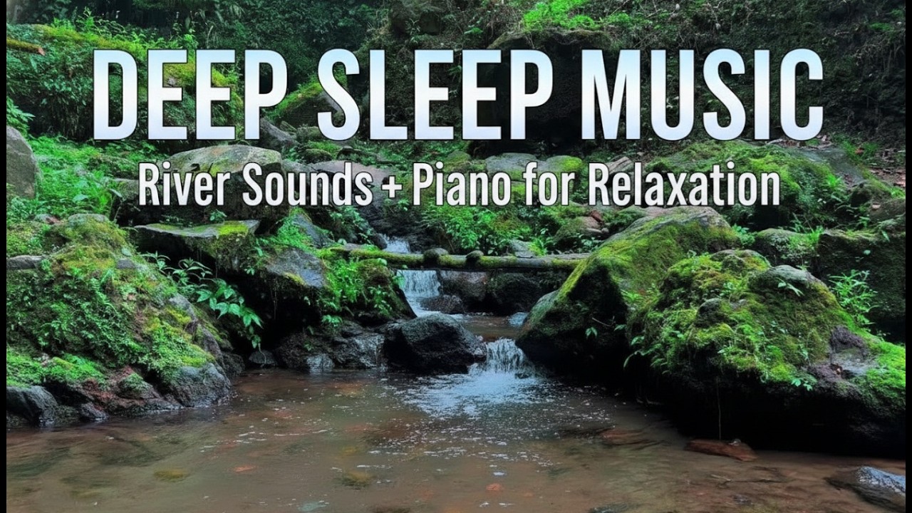 4K-HDR | River Water with Gentle Piano for Study, Work and Yoga | Fall Asleep Fast with White Noise