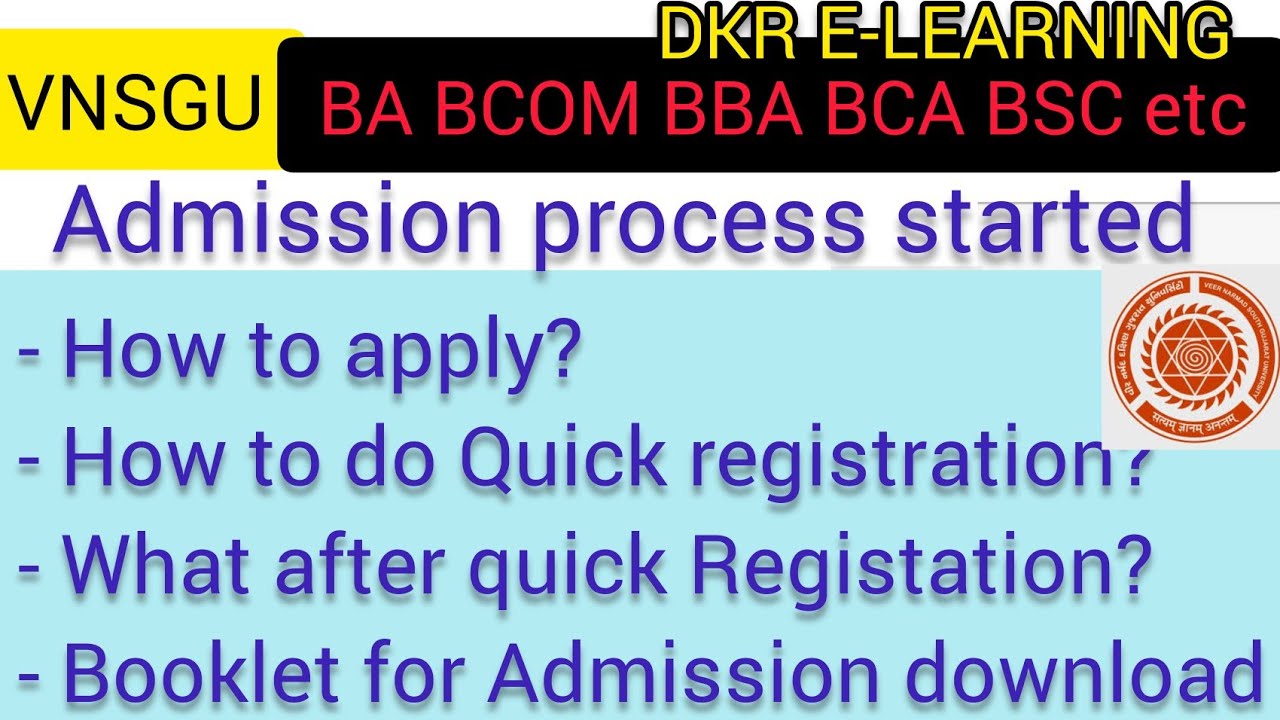VNSGU admission Started BA BCOM BBA BCA BSC etc | Apply Now | Quick registration etc