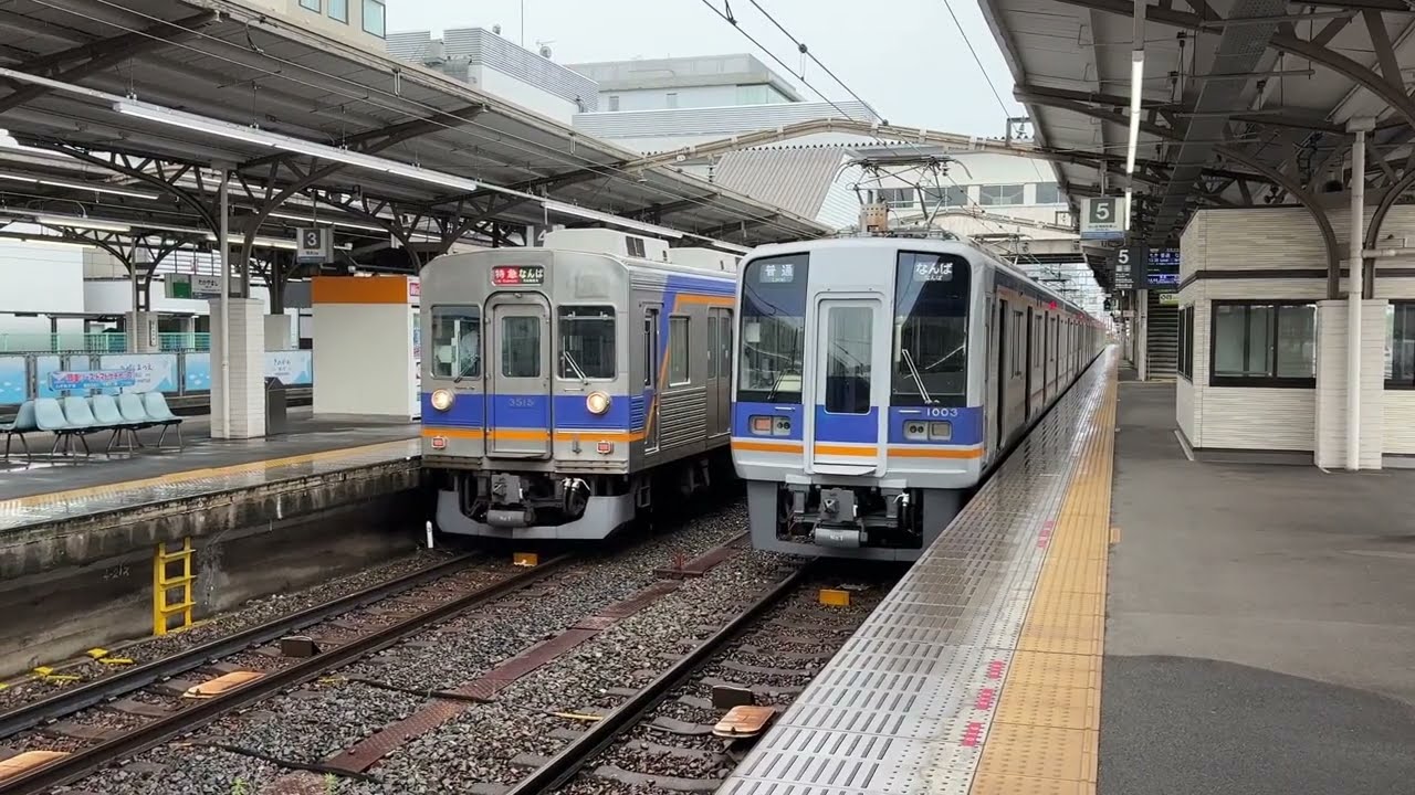 南海　3000系　全車両自由席特急　和歌山市行き到着となんば行き発車