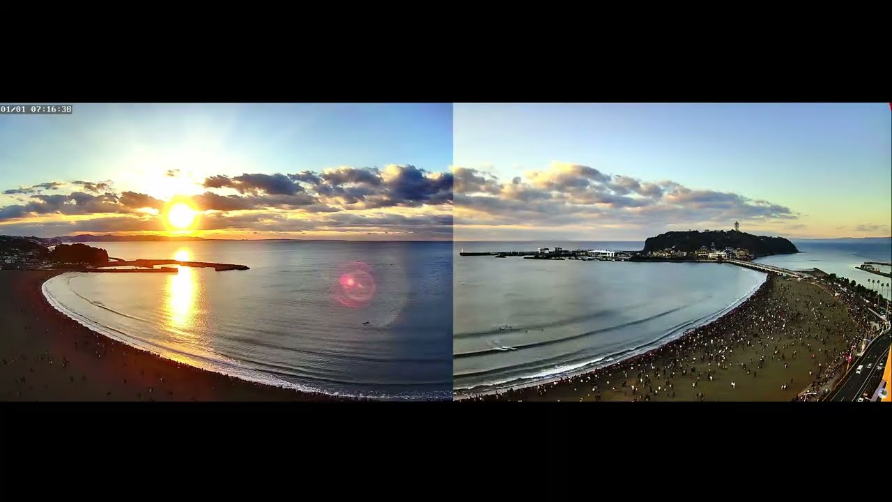 【Огромные толпы】🌅🎍Первый восход солнца 2026 года: пляж Катасэ, Эносима, Япония