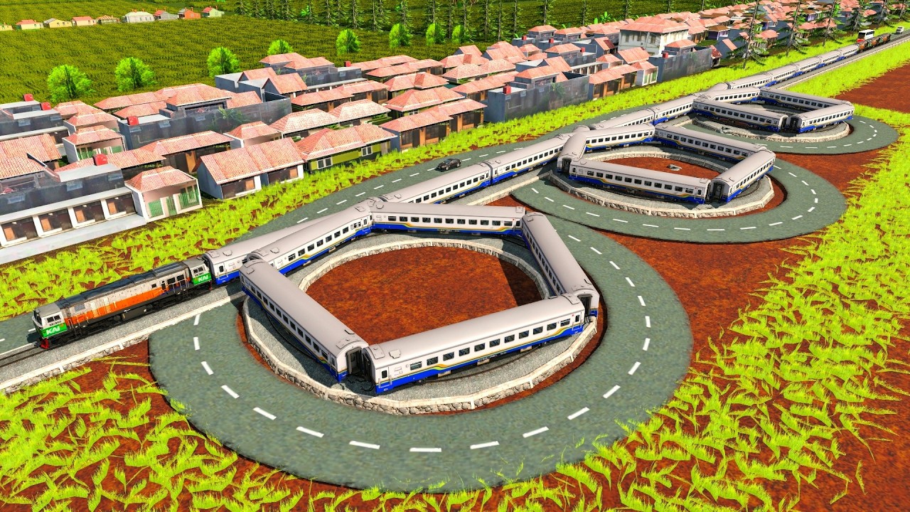 Extreme Triple Looping Train Tracks🚦Train Crossing Heavy Traffic Tracks🚂Trainz Simulator 2019