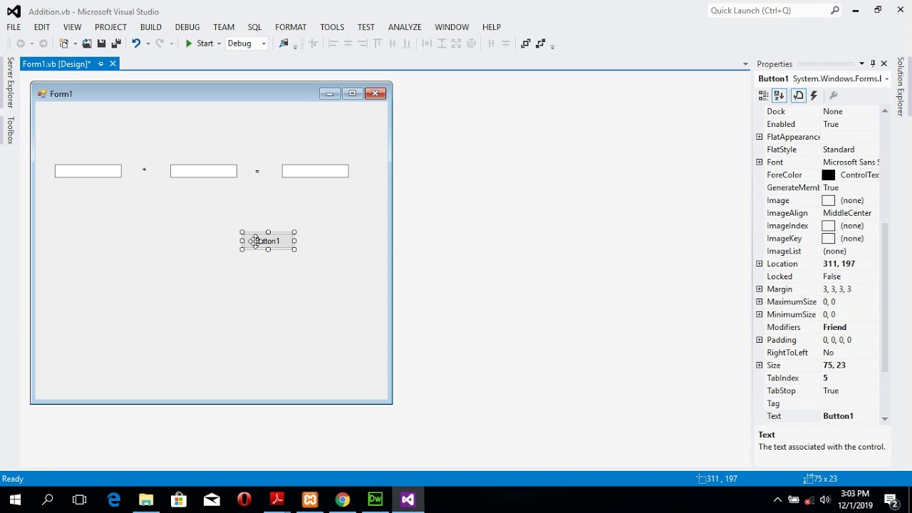 Addition of numbers in visual studio 2012