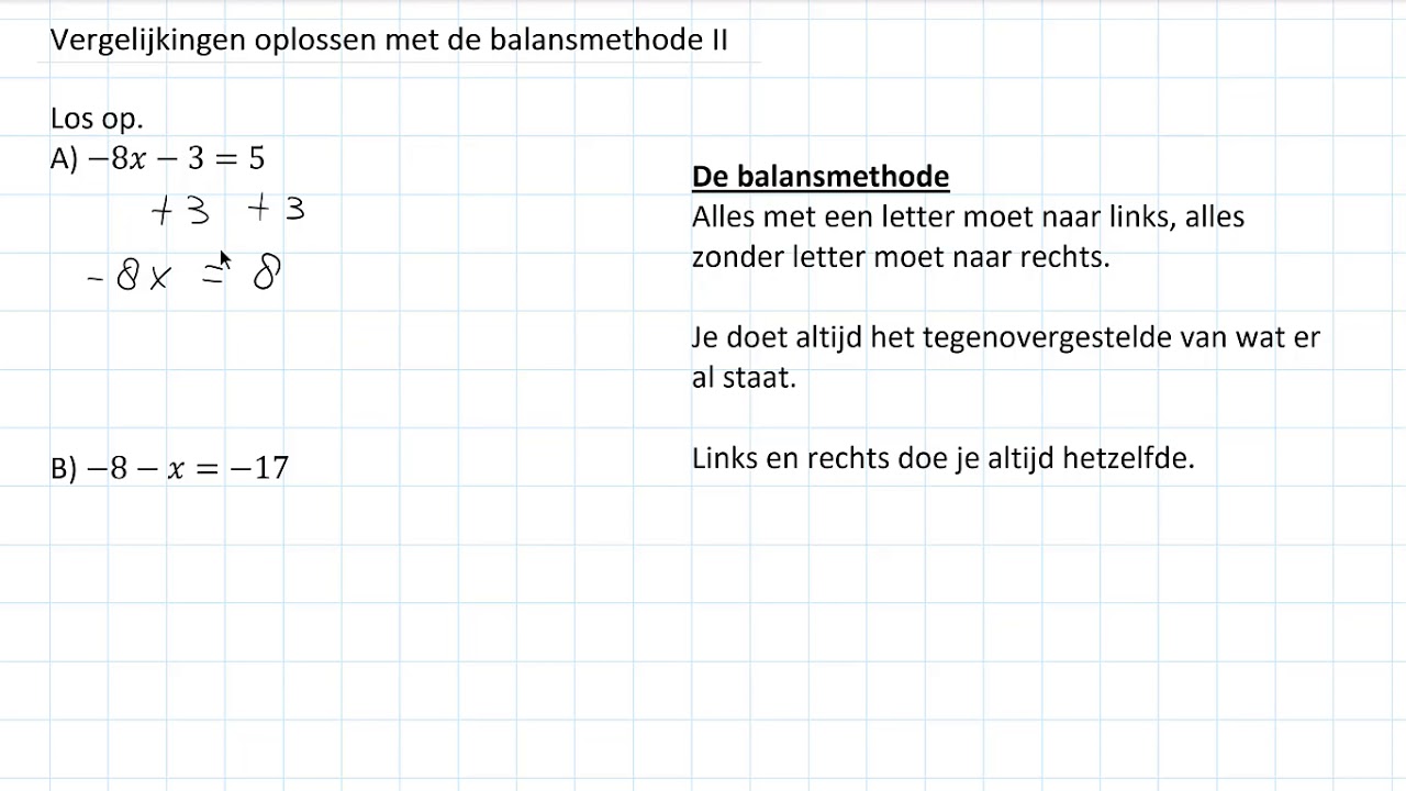 Vergelijkingen oplossen met de balansmethode deel II (2 HAVO/VWO & 2 VWO)