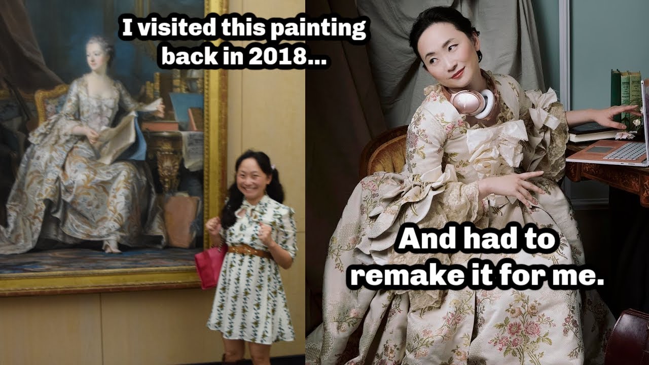 I made my dream gown from that Madam de Pompadour painting at the Louvre || 18th century sewing