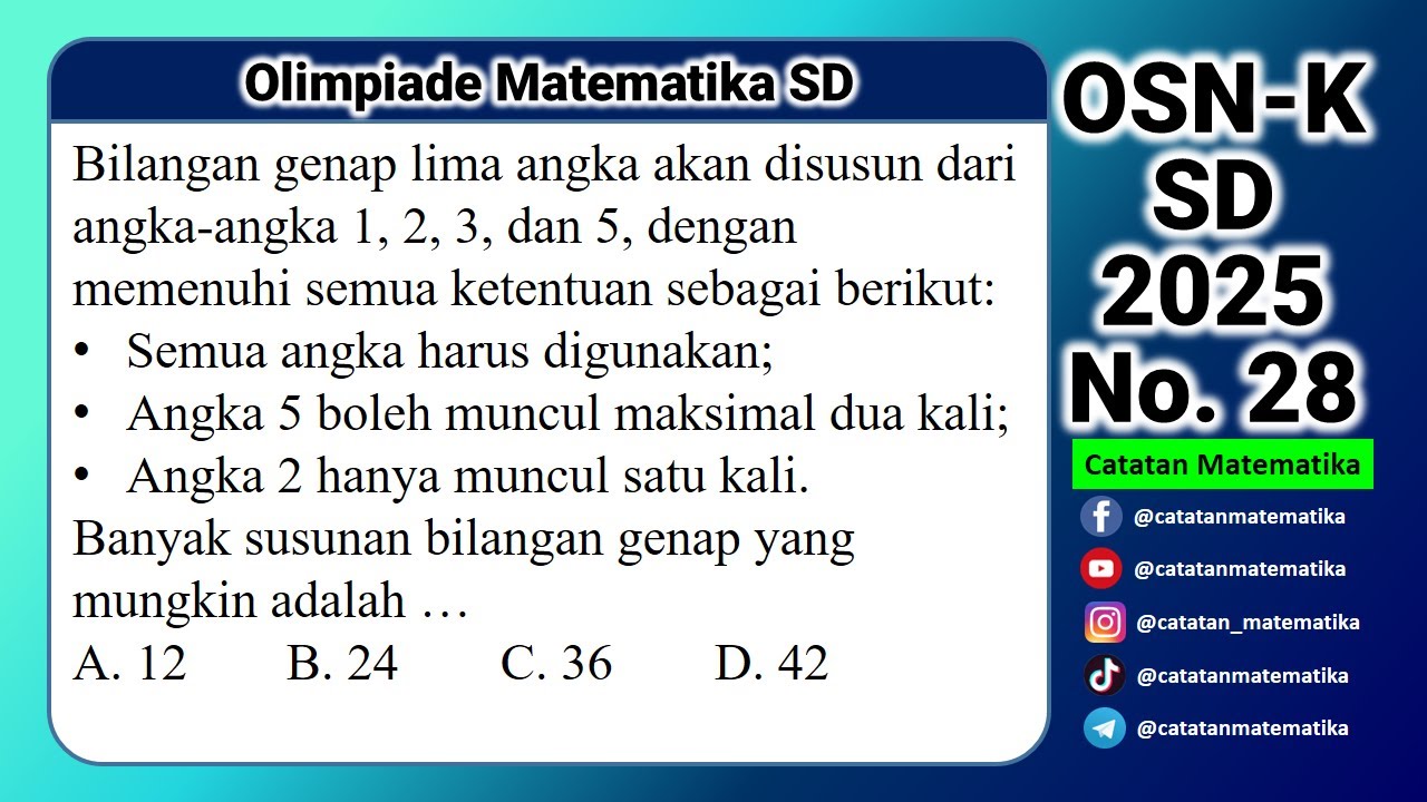 Pembahasan Soal OSN-K SD 2025 No. 28 - Olimpiade Matematika SD Tingkat Kabupaten/Kota