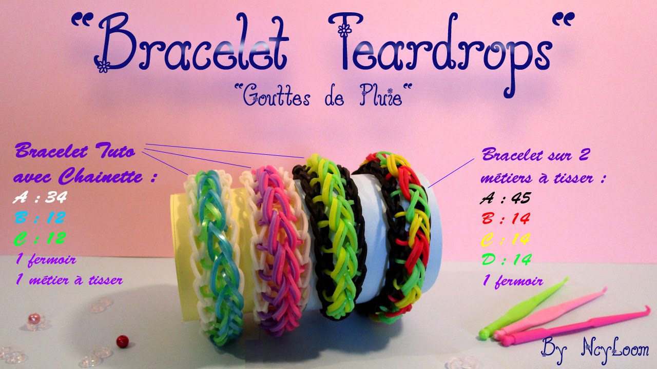 Tuto Simple Bracelet élastique raindrop rainbow loom FR