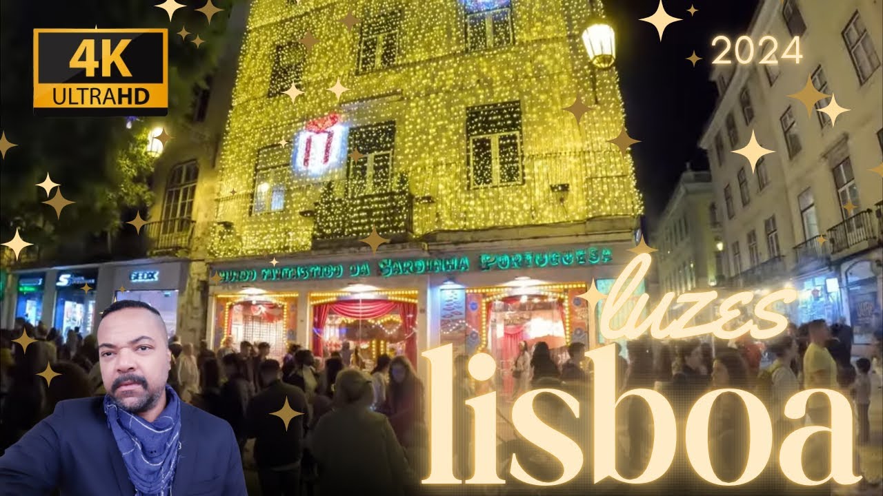 Lisboa capital de Portugal coberta de luzes de Natal, veja: 4K 60fps HDR (ULTRA HD)