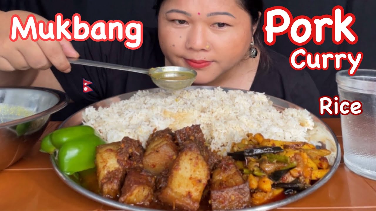 Nepali Style Pork Curry with Rice 🐷 Nepali Mukbang | Eating Channel 